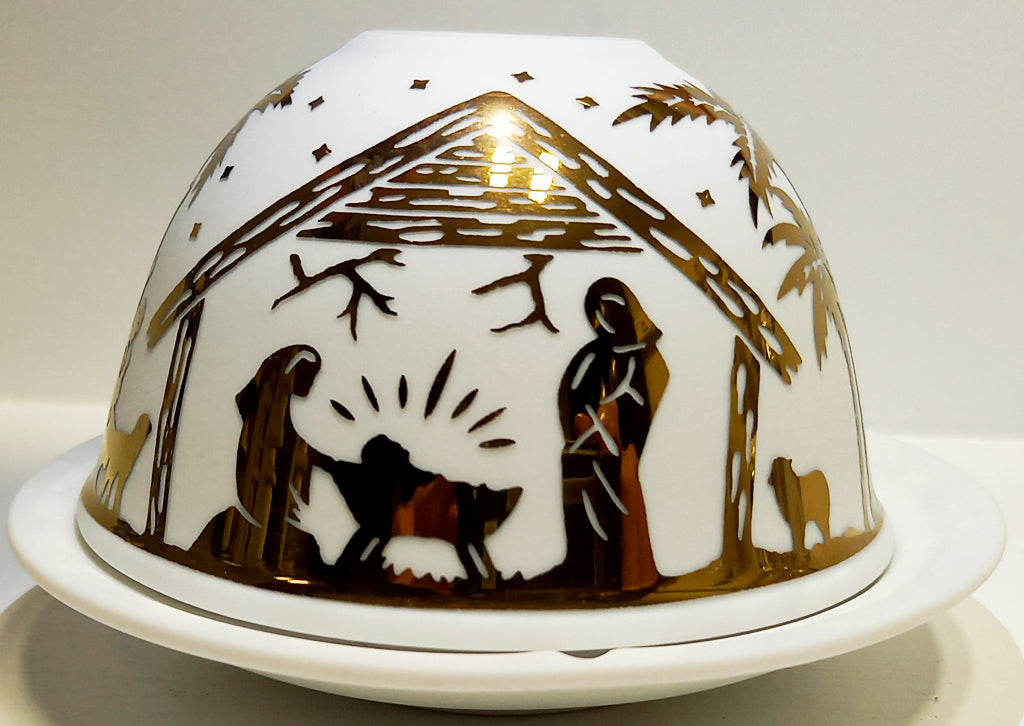 Sonstiges Windlicht Porzellan Krippe im Stall Gold