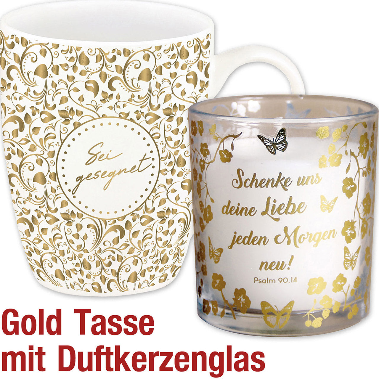 Sonstiges 2er-Set Goldtasse Gesegnet mit Duftkerzenglas Schenke