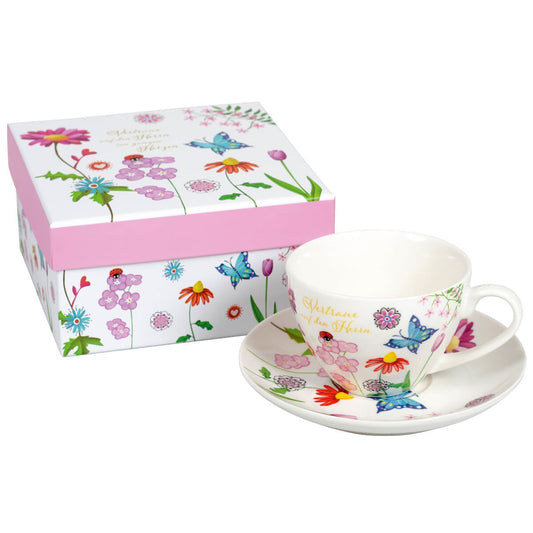 Tassen-Set in Geschenkbox Pinke Blumen