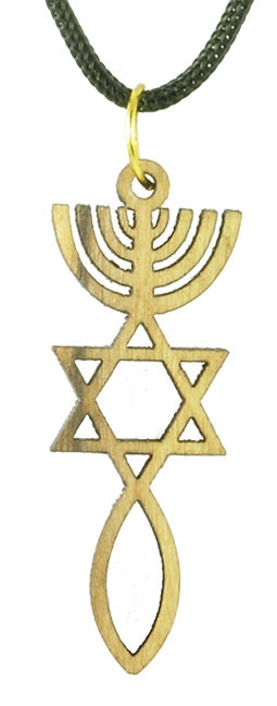 Anhänger Olivenholz-Kreuz Messianisches Siegel