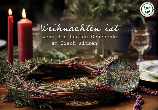 Teekarte Weihnachten ist. wenn die besten Geschenke am am tisch sitzen