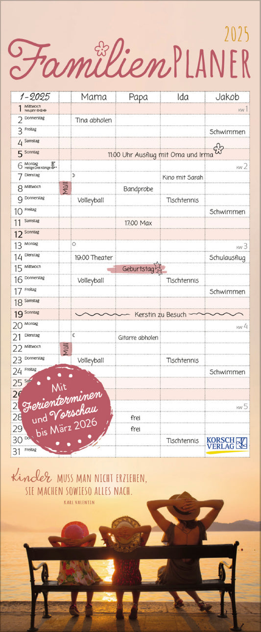 Familienplaner mit Fotos und Zitaten 2025
