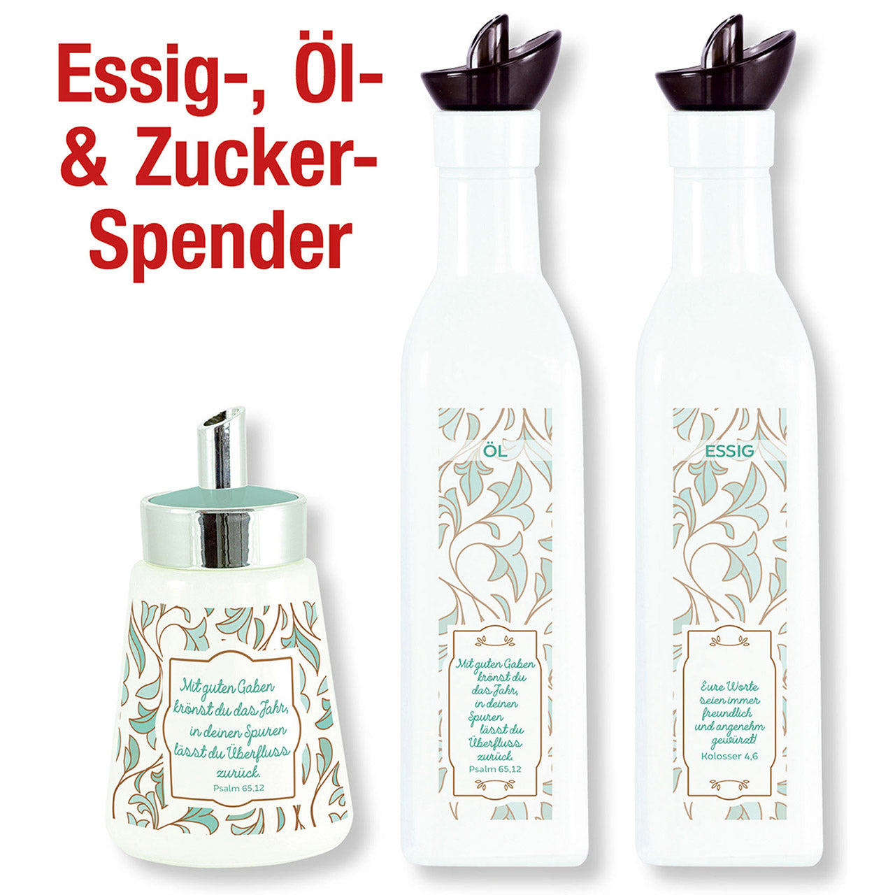 Set Essig-. Öl- & Zucker-Spender 3-teilig