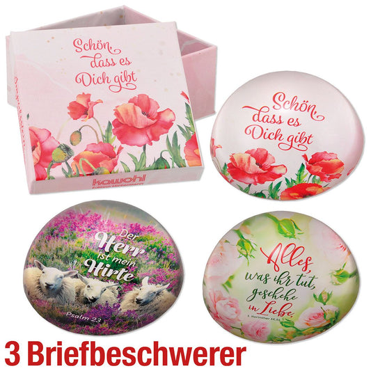 Set Briefbeschwerer aus Glas 3-tlg.