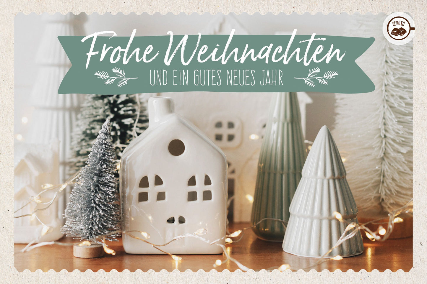 Schokokarte Frohe Weihnachten und ein gutes neues Jahr.