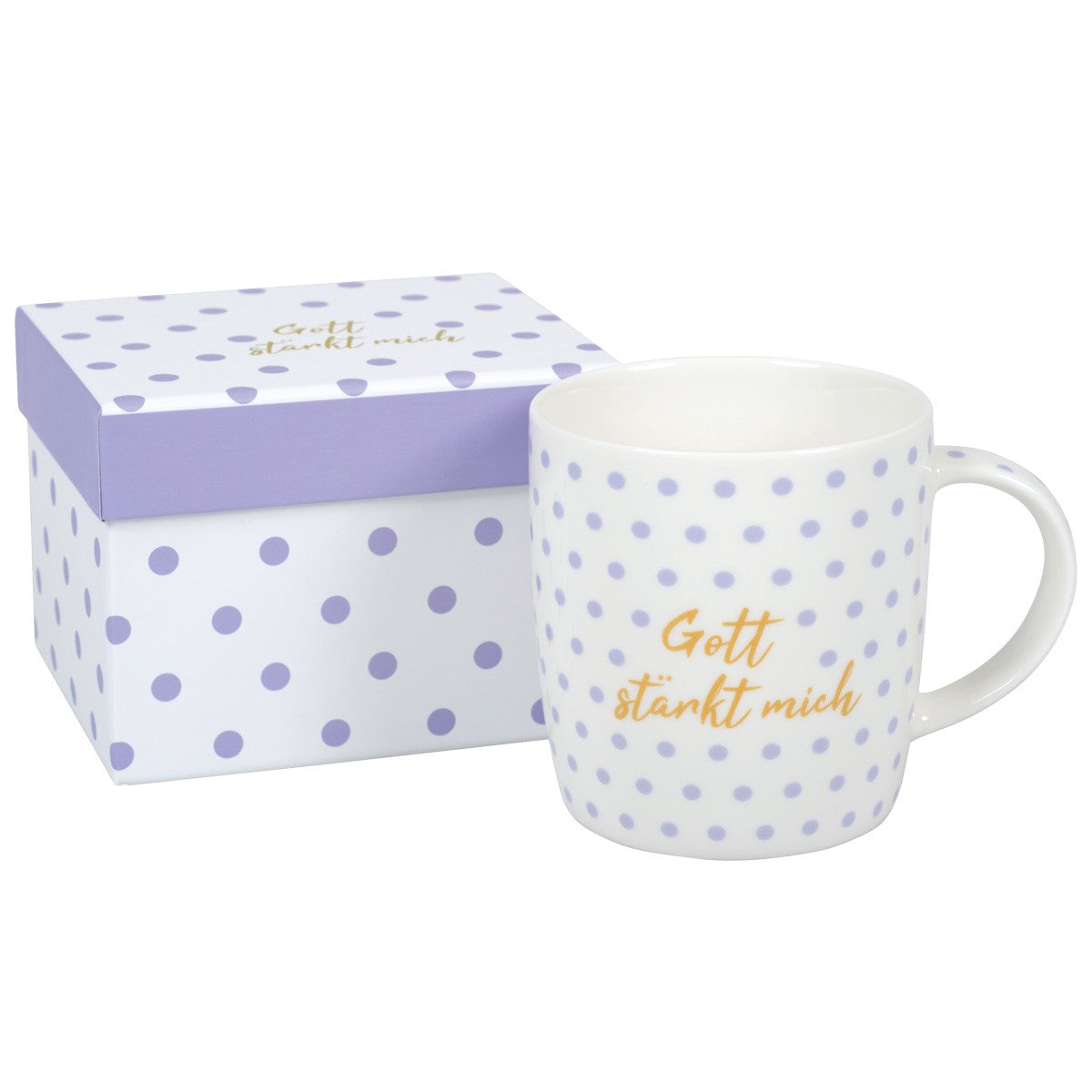 Tasse in Geschenkbox Pünktchen flieder