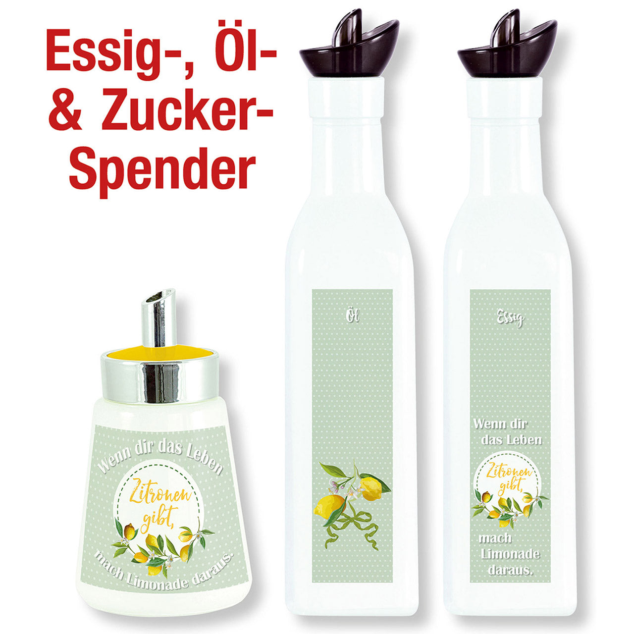 Set Essig-. Öl- & Zucker-Spender 3-teilig